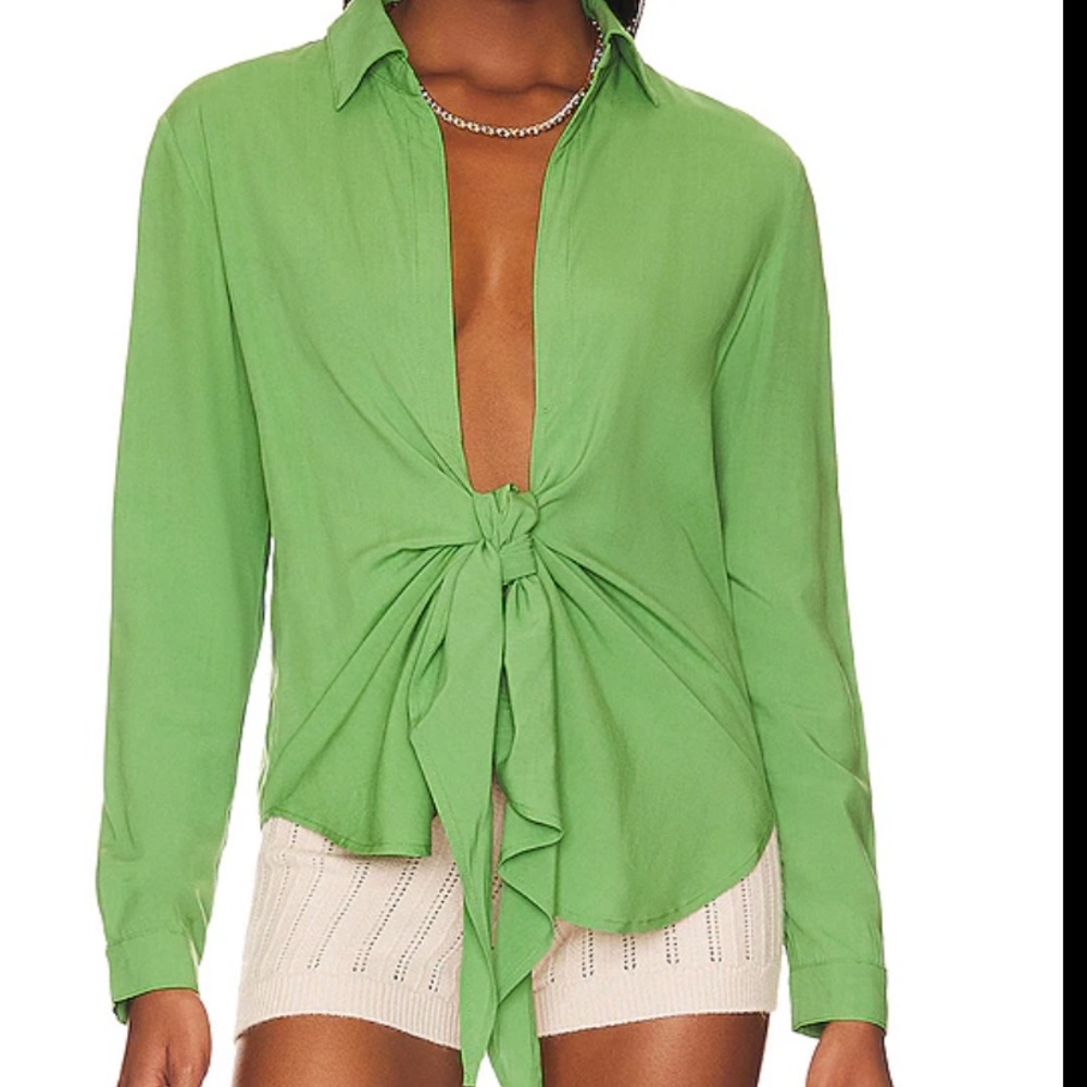 Superdown Green Button Down Tie-Front Shirt
